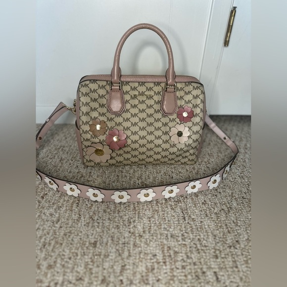 Michael Kors Brown and Pink Floral Satchel - Picture 1 of 11